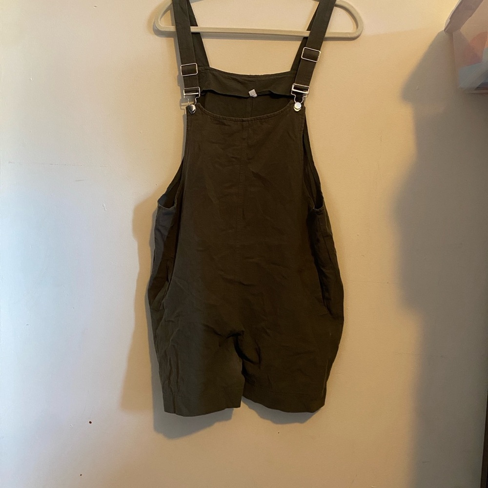Olive Green Short Overalls Romper - Picture 3 of 3